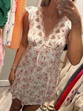 For Love and Lemons Pink Floral Lace Trim Mini Dress